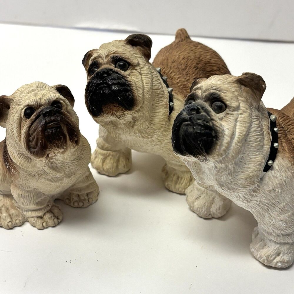 Stone Critters English Bulldog Figurines Vintage 1984 United Design Family Of 3